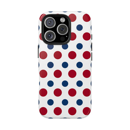 Patriotic Navy, White, and Red Polka Dot iPhone Case