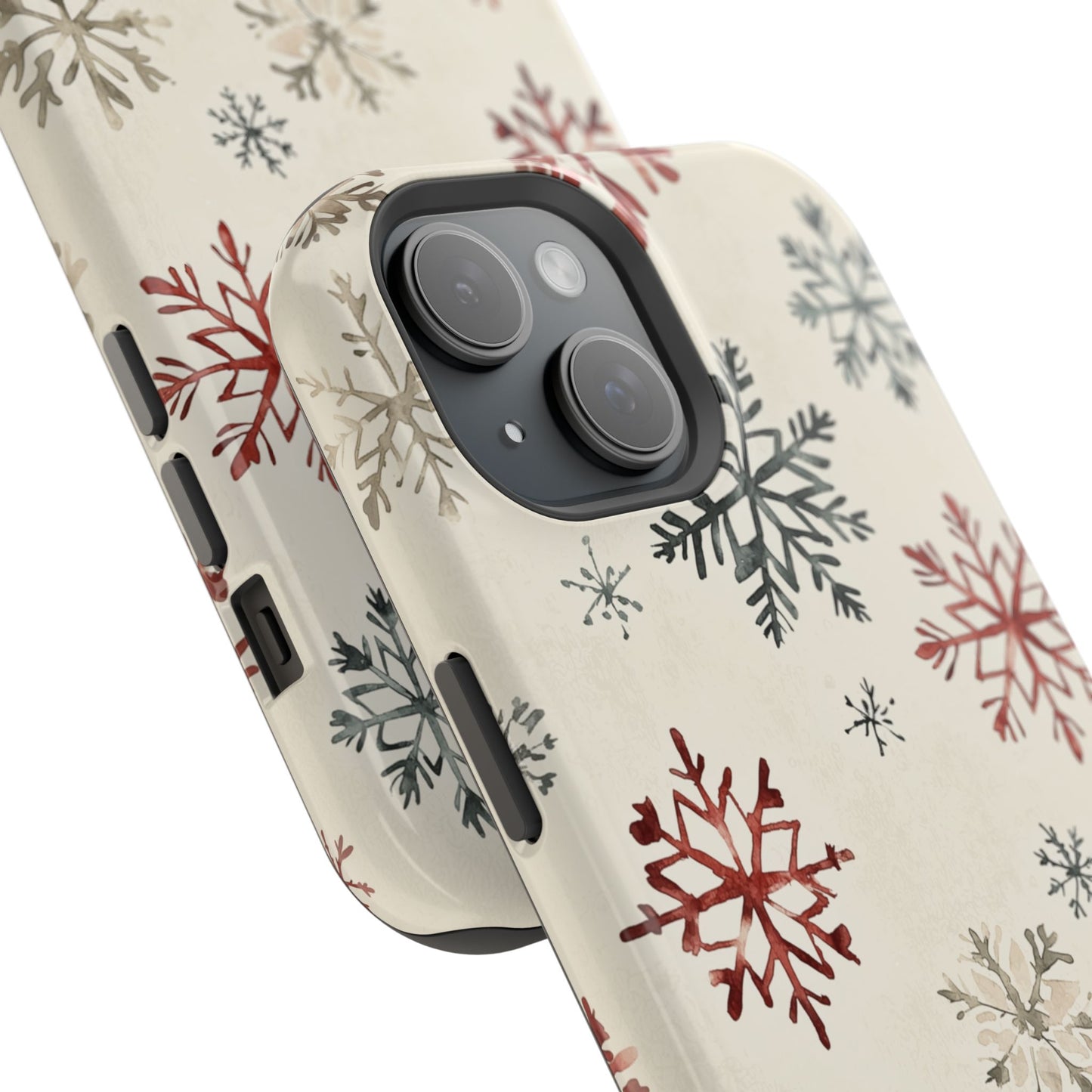 Vintage Red and Gray Snowflake Pattern – MagSafe iPhone Series Case