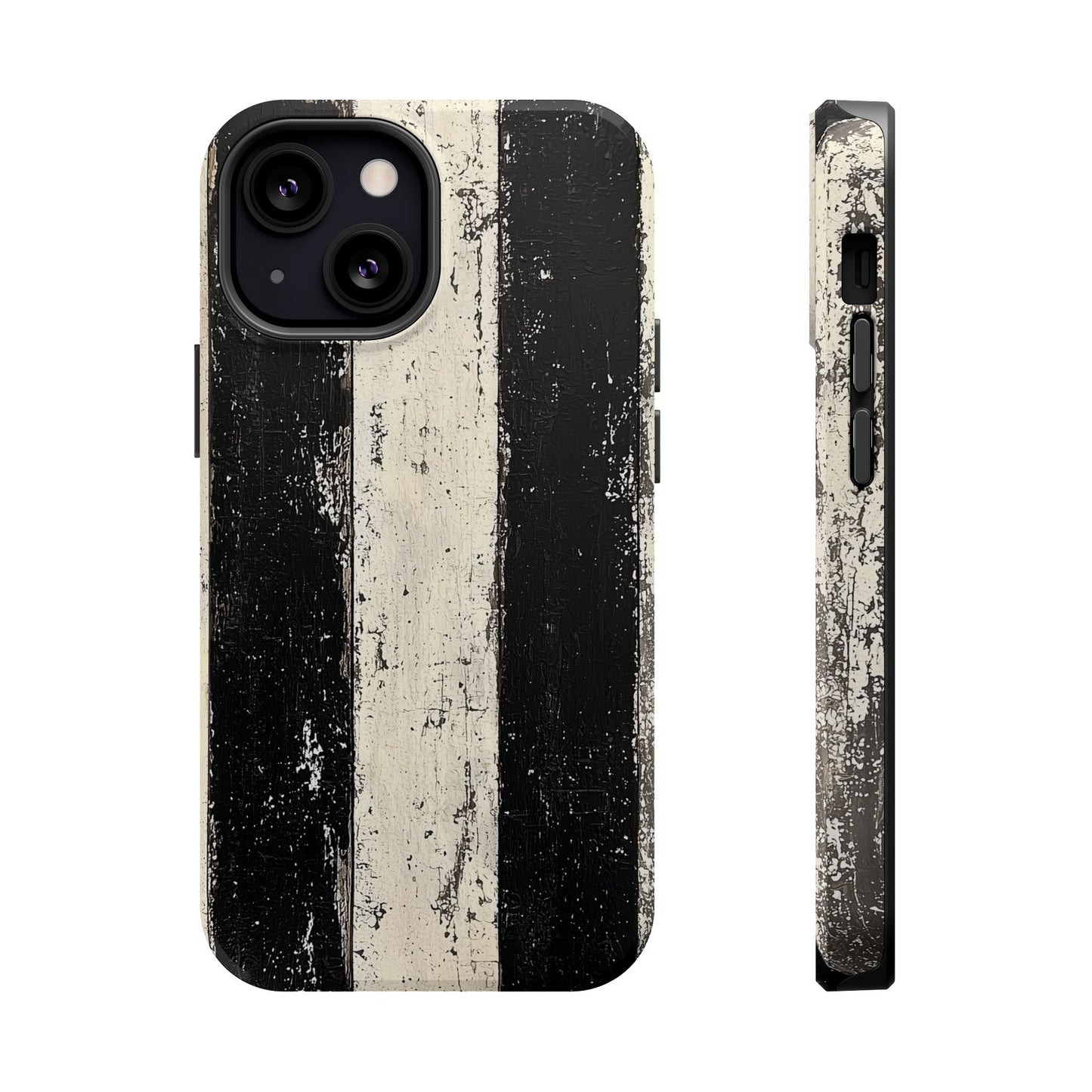 Vintage Vertical Stripe MagSafe iPhone Case - Black & White Grunge Design