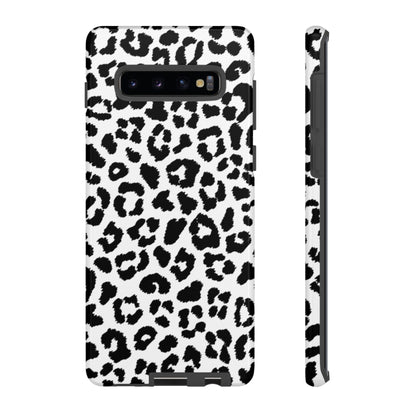 Monochrome Leopard Print Tough Samsung Galaxy Case – Classic Black and White Design with Dual-Layer Protection