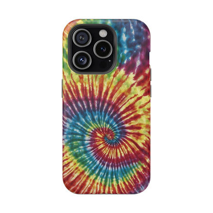 Vibrant Spiral Tie-Dye MagSafe Case – Retro Rainbow Design