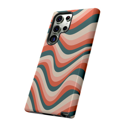 Groovy Waves Samsung Galaxy Case – Retro 70s-Inspired Stripes in Coral, Cream, and Teal