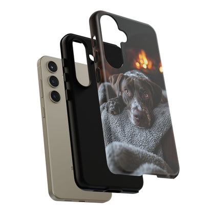 Cozy German Shorthaired Pointer Samsung Galaxy Case – Rustic Fireplace Protective Cover