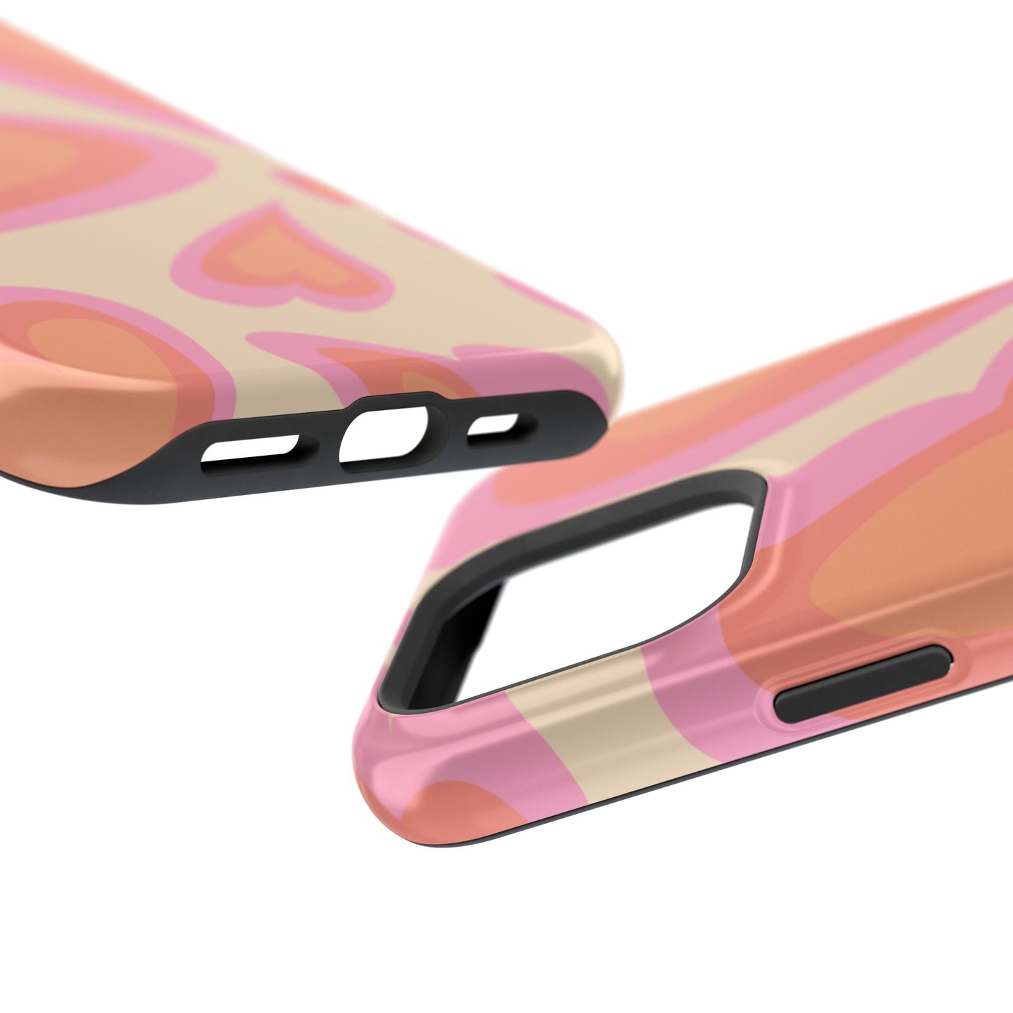 Retro Pink Hearts MagSafe iPhone Case – Shock-Resistant, Matte Finish, Dual-Layer Protection