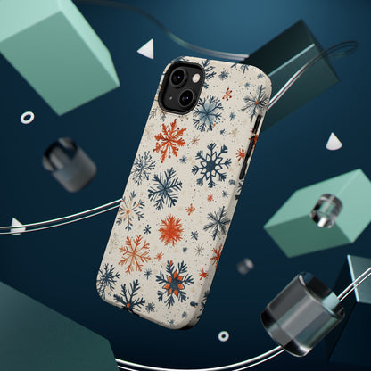 Rustic Orange and Blue Snowflake Pattern – MagSafe iPhone Series Case