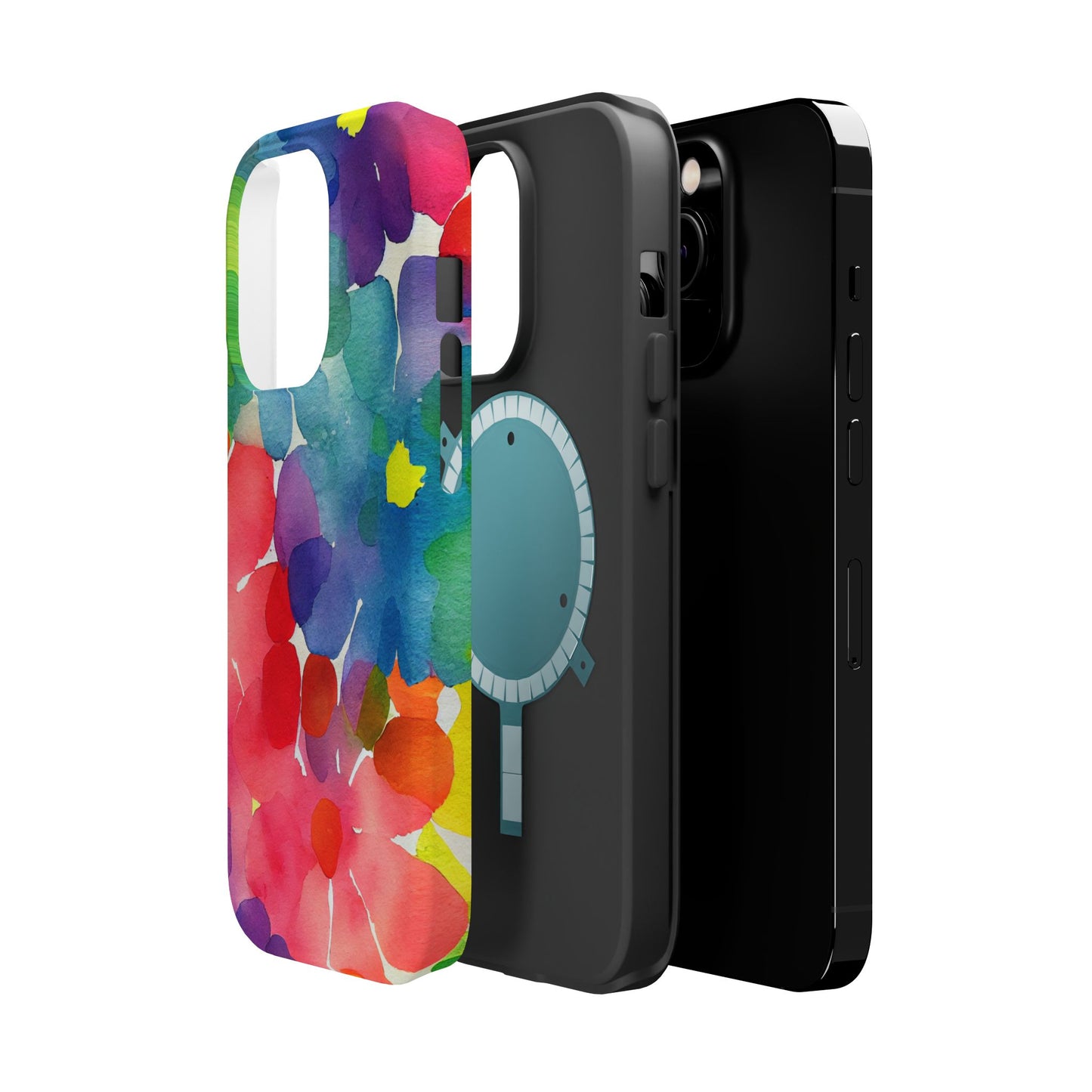 Rainbow Bloom Watercolor MagSafe iPhone Case – Slim Design, Glossy Finish