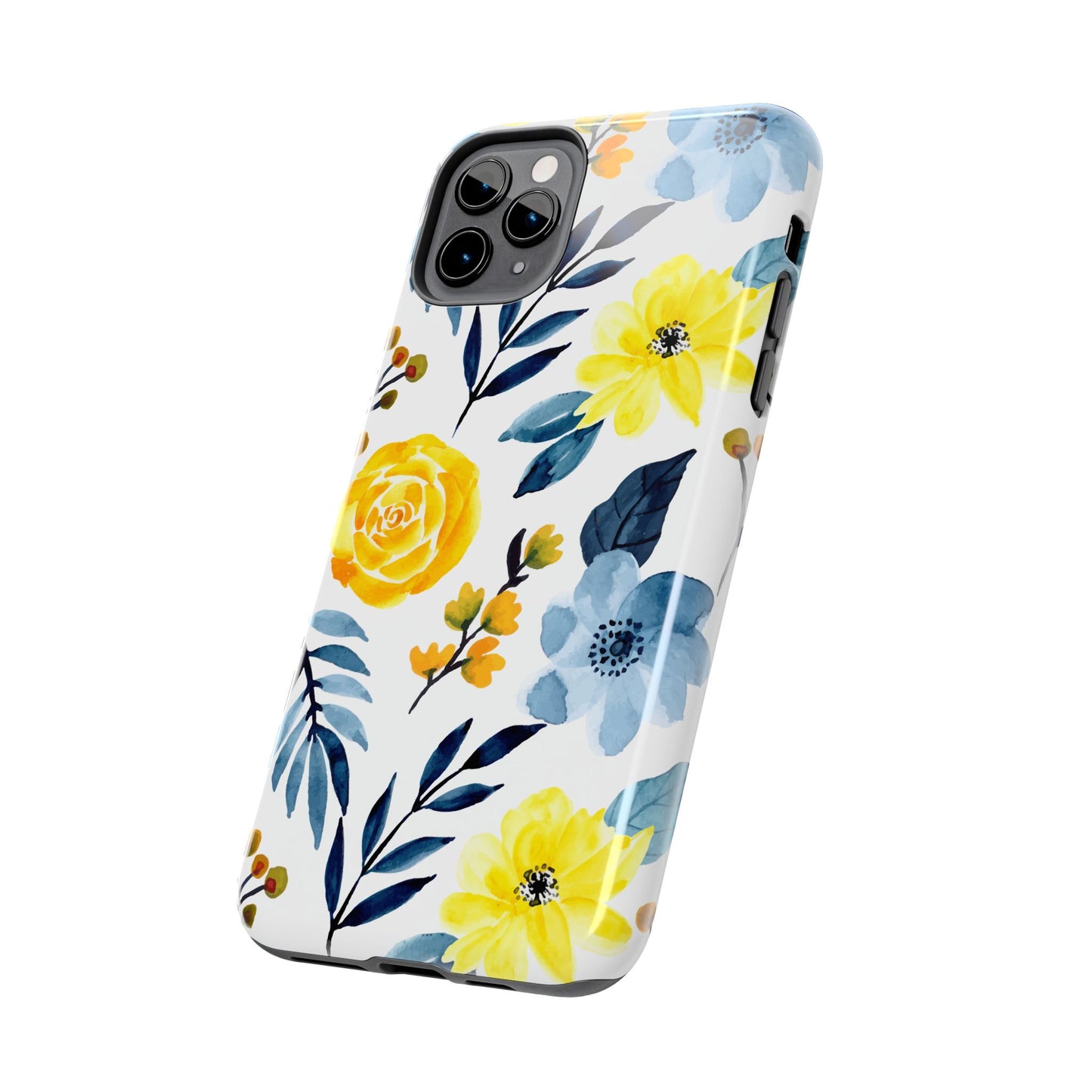 Golden Yellow & Sky Blue Floral – Watercolor Botanical iPhone Case