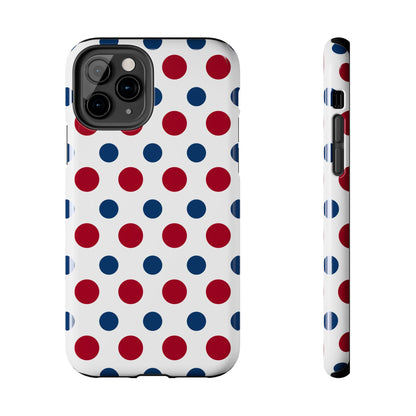 Patriotic Navy, White, and Red Polka Dot iPhone Case