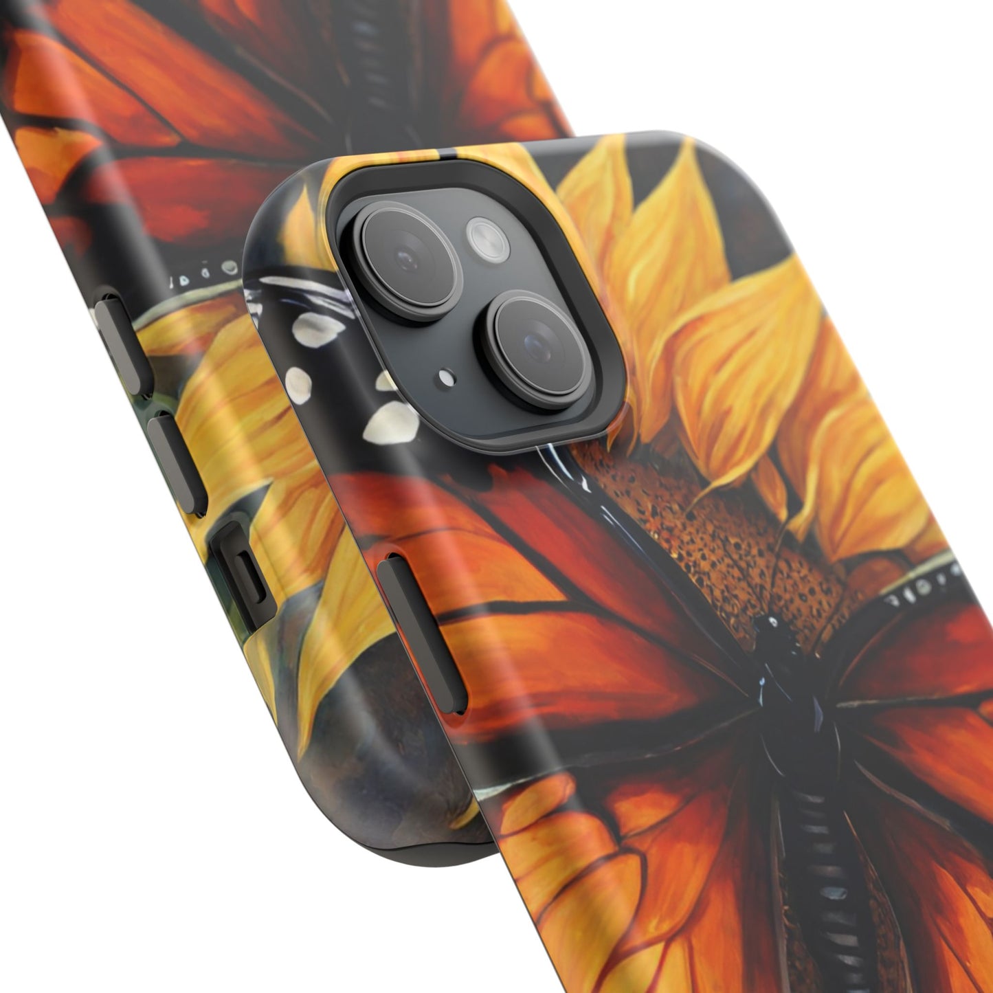 Monarch Butterfly & Sunflower Art – MagSafe iPhone Case