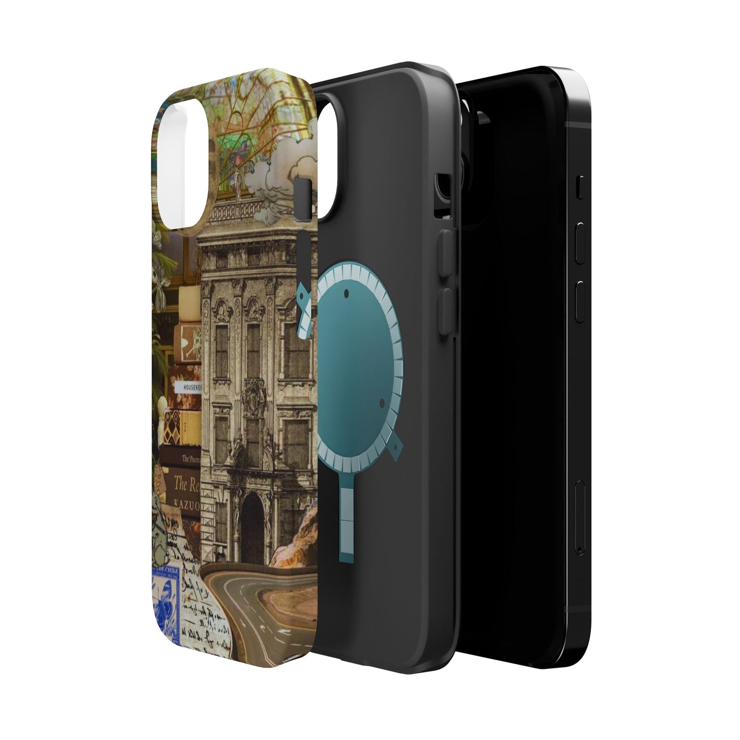 Whimsical Road Trip Collage MagSafe iPhone Case – Dual-Layer Protection with Vintage Art and Adventure Design