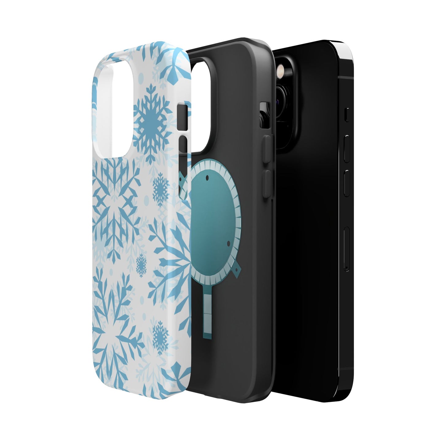 Frosty Blue Snowflakes MagSafe iPhone Case – Shockproof, Smooth Matte Finish, Dual-Layer Design