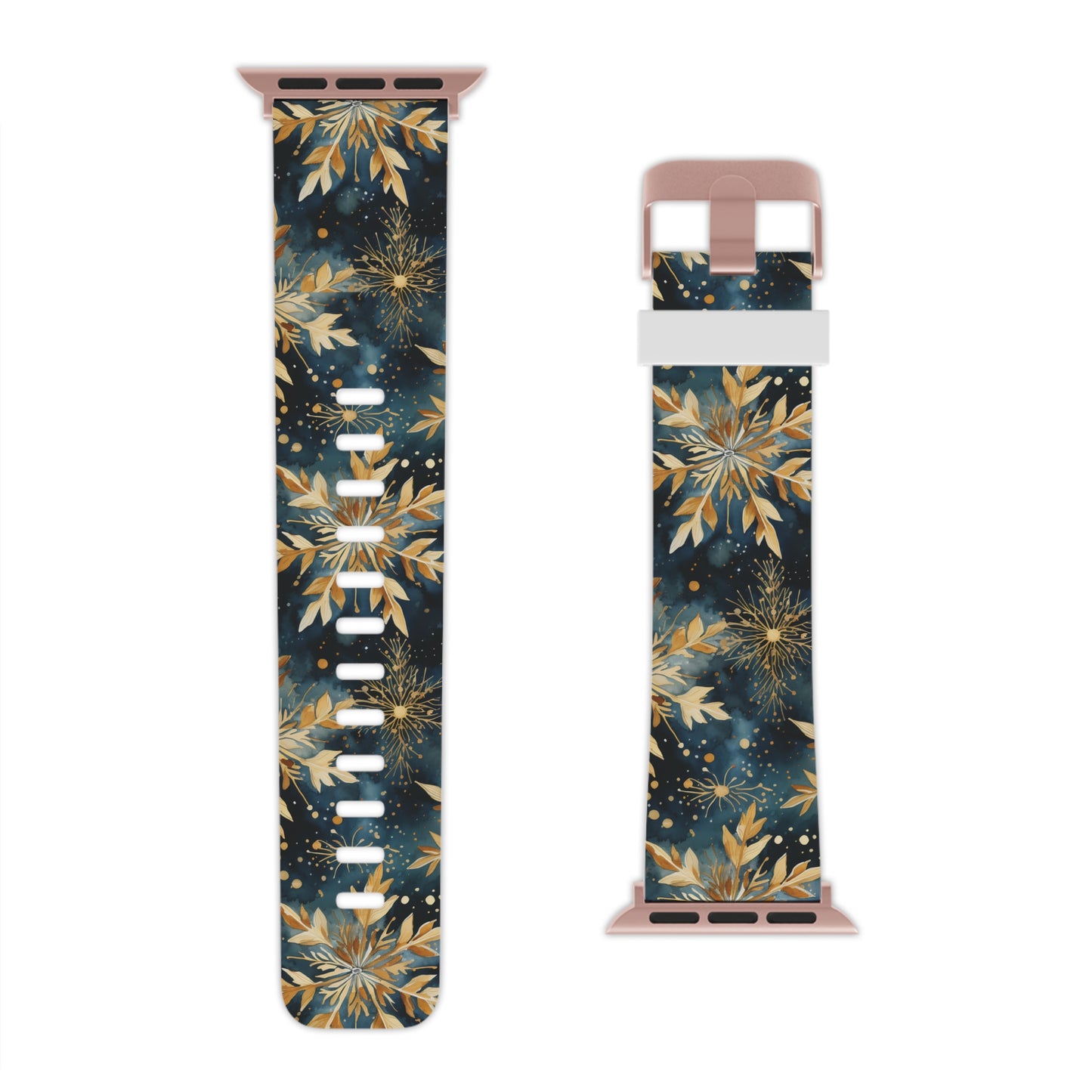  Gold Floral Snowflakes on Midnight Blue Apple Watch Band