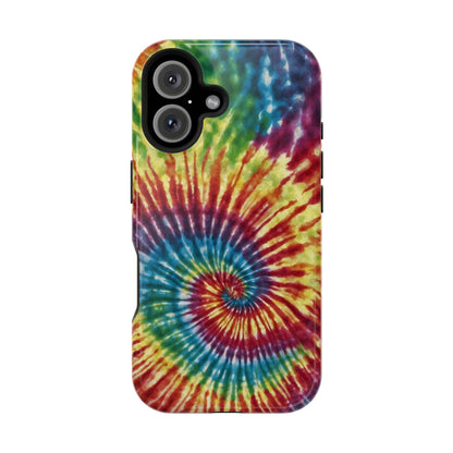 Vibrant Spiral Tie-Dye MagSafe Case – Retro Rainbow Design