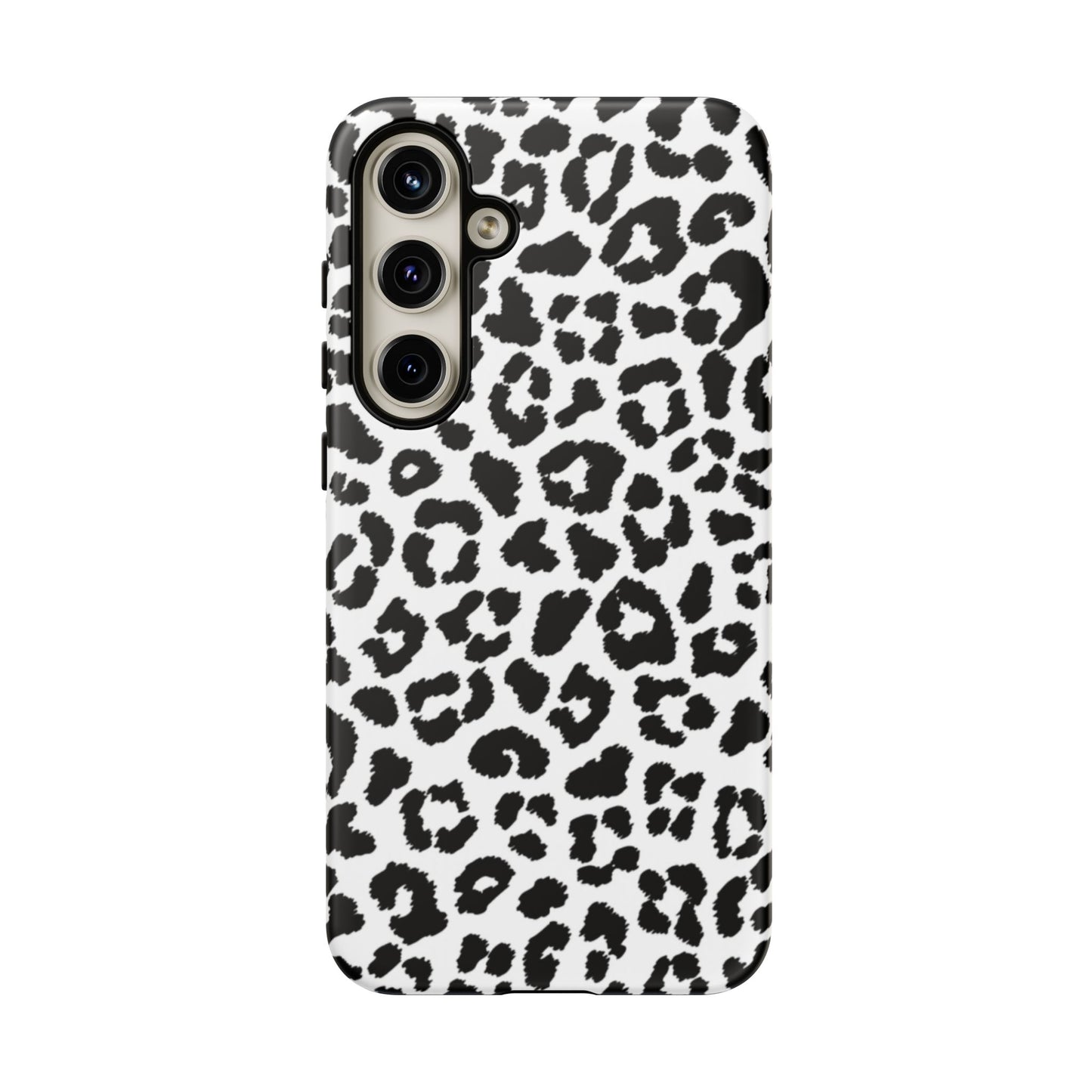 Monochrome Leopard Print Tough Samsung Galaxy Case – Classic Black and White Design with Dual-Layer Protection