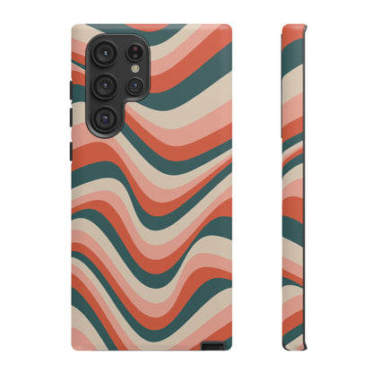 Groovy Waves Samsung Galaxy Case – Retro 70s-Inspired Stripes in Coral, Cream, and Teal