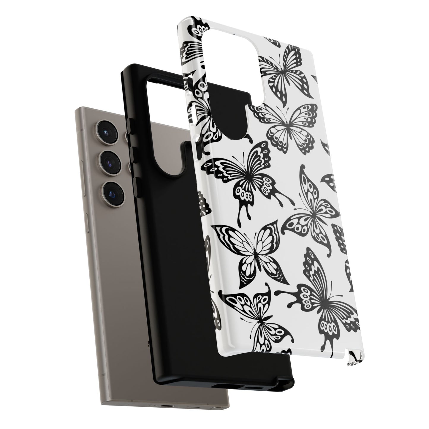 Monochrome Butterfly Pattern Samsung Galaxy  Case – Dual-Layer Protection with Matte Finish