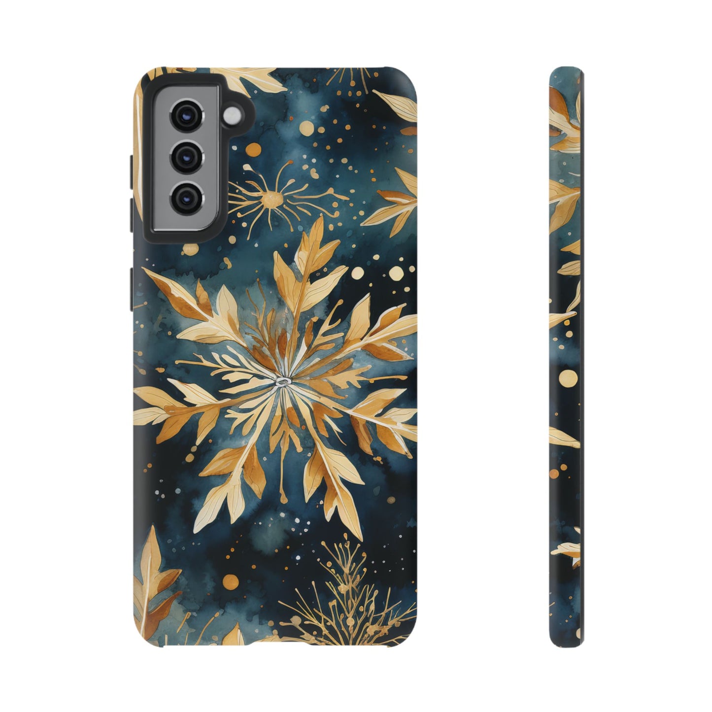 Gold Floral Snowflakes on Midnight Blue - Samsung Galaxy Series Case