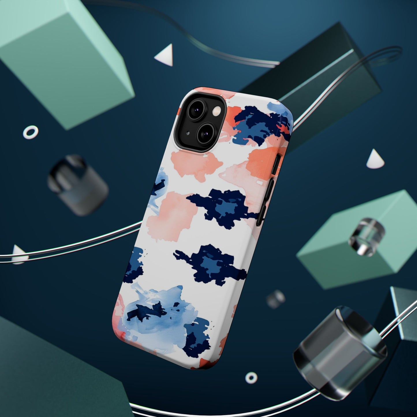 Abstract Coral & Navy Watercolor Design – MagSafe iPhone Case