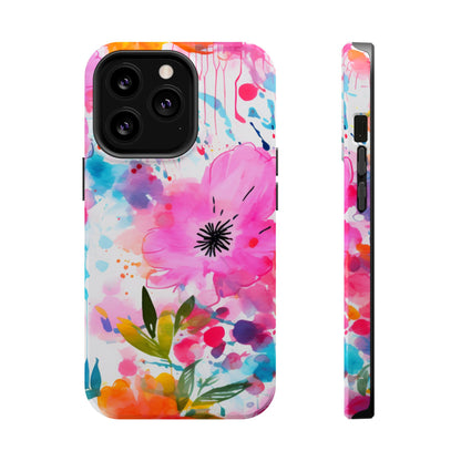 Color Splash Pink & Orange Watercolor Floral - MagSafe iPhone Case