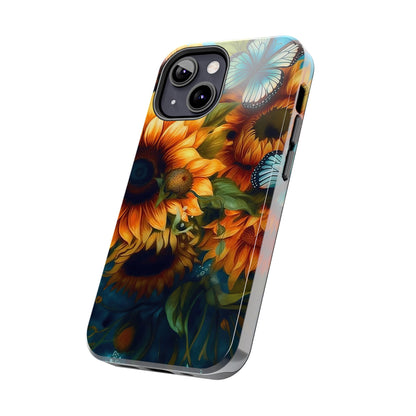 Aqua Blue Butterfly & Sunflower Art – iPhone Case