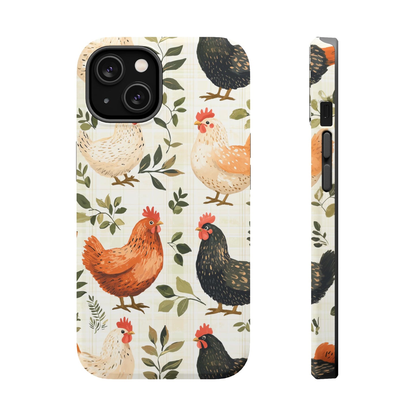 MagSafe iPhone Case: Vintage Chicken Farmhouse Case – Rustic Leaves Design