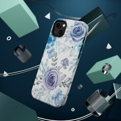 Elegant Blue & Violet Roses MagSafe Case – Artistic Floral Protection with Magnetic Charging Compatibility