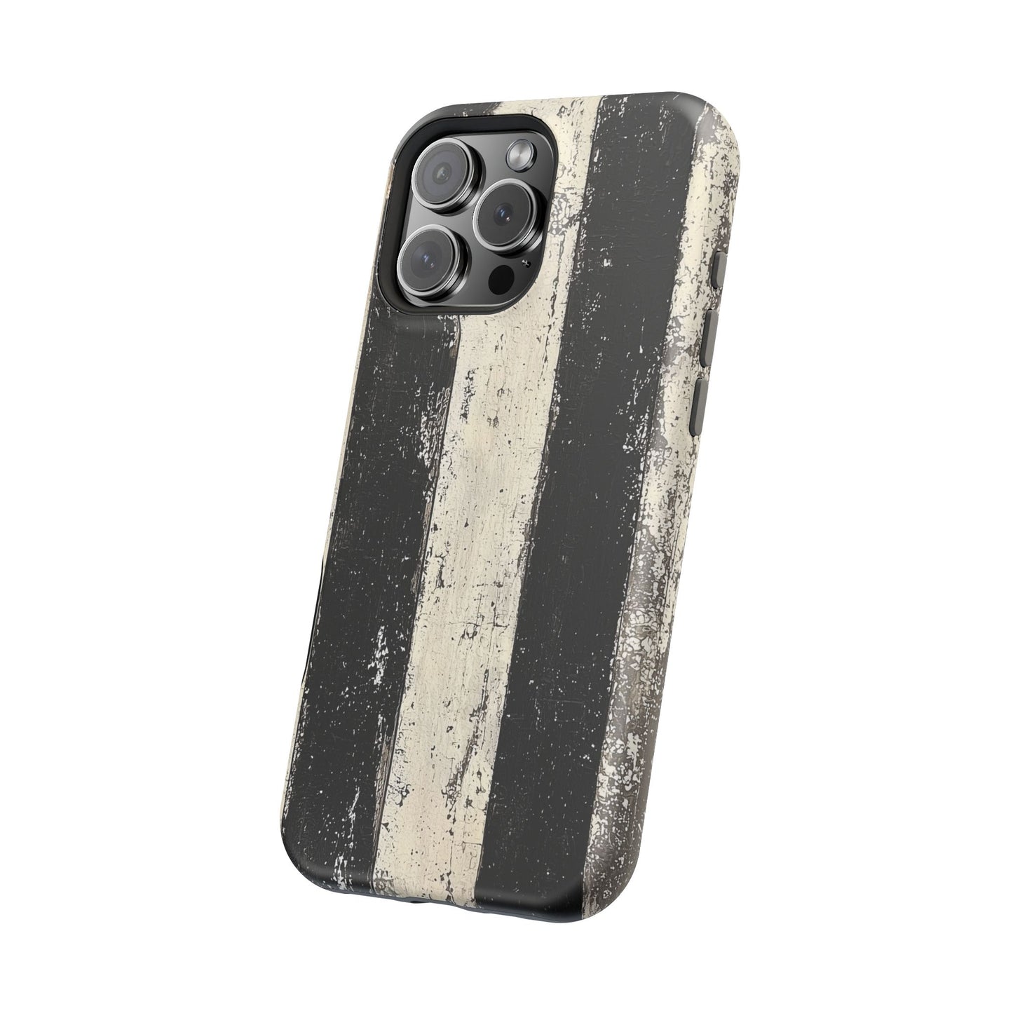 Vintage Vertical Stripe MagSafe iPhone Case - Black & White Grunge Design