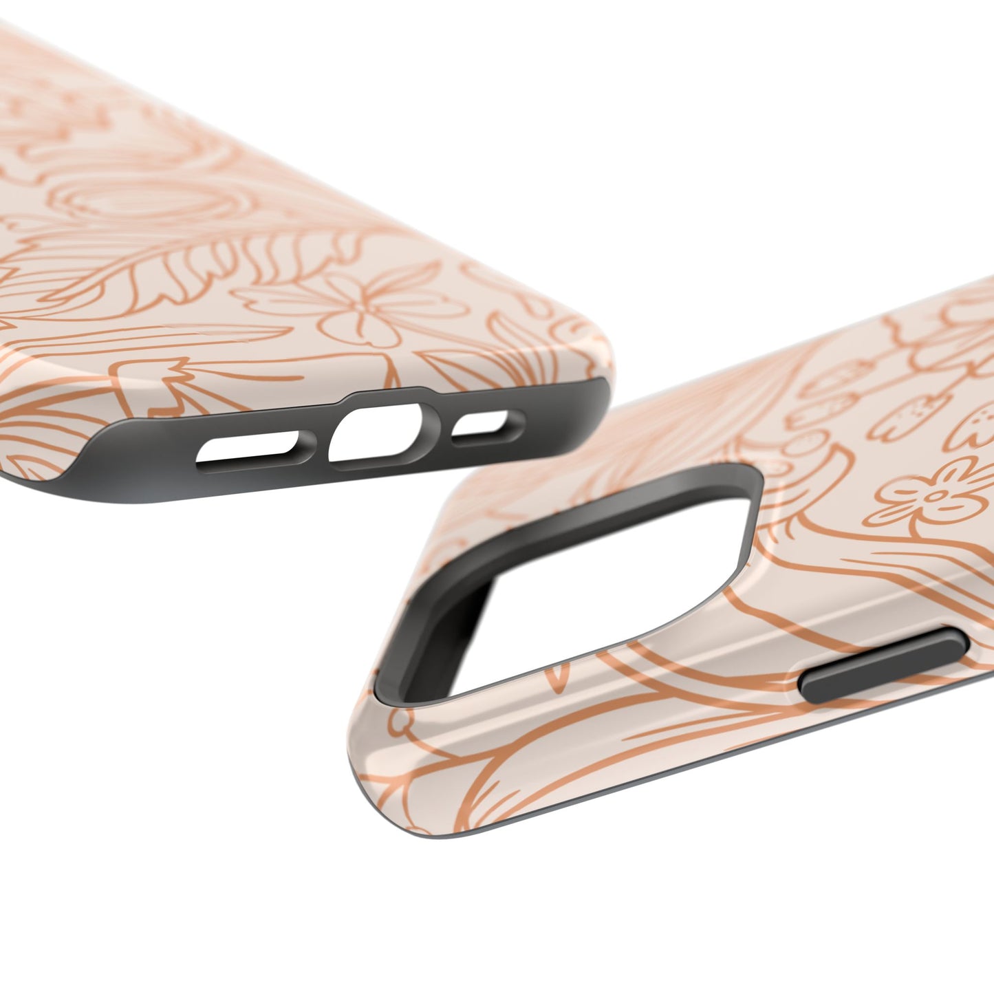 Soft Terracotta Floral Line Art Tough MagSafe iPhone Case – Minimalist Botanical Design with Dual-Layer Protection