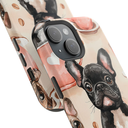 French Bulldogs in Coffee Cup MagSafe iPhone Case – Cute Dog Art, Shockproof & Slim Design