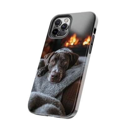 Cozy German Shorthaired Pointer iPhone Case – Rustic Fireplace Protective Cover