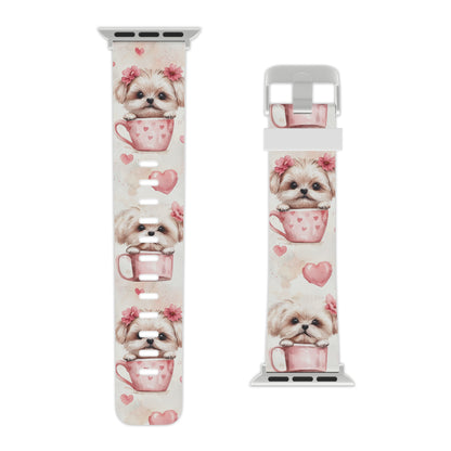 Floral Puppy in Teacup Apple Watch Band