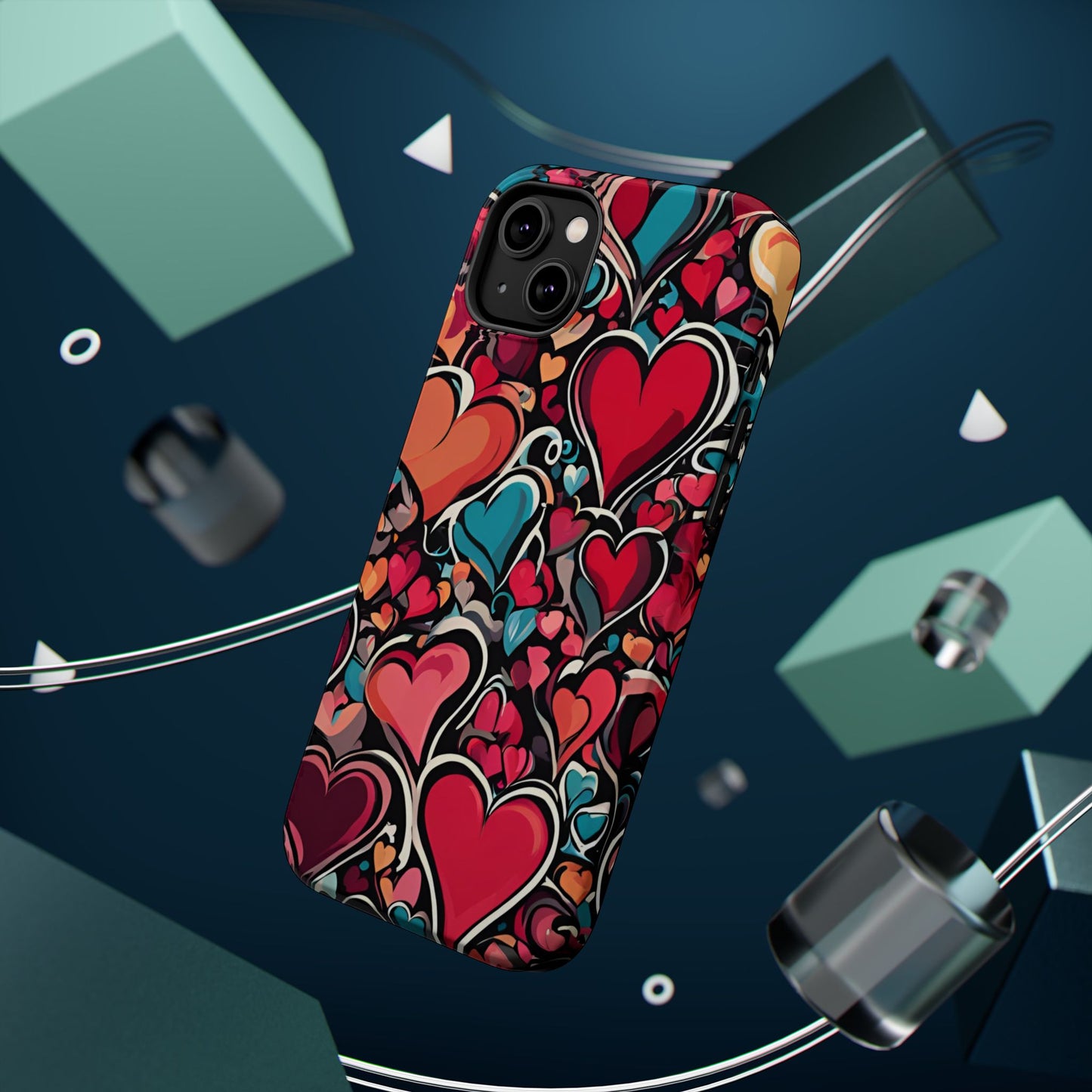 Vibrant Multicolor Heart Art – MagSafe-Compatible iPhone Case