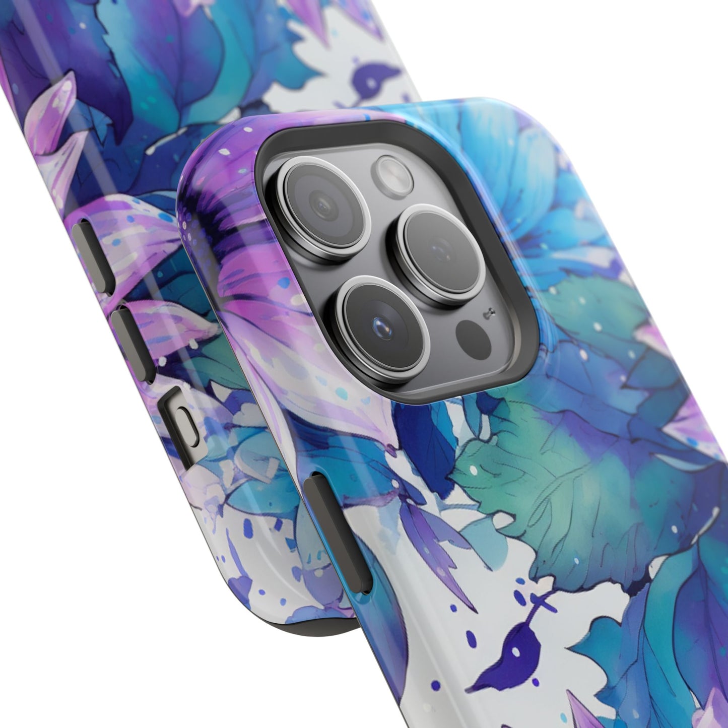 Purple & Teal Watercolor Floral MagSafe iPhone Case - Artistic Flower Design