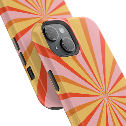 Bold Retro Sunburst MagSafe iPhone Case – Vibrant 70s-Inspired Rays in Orange, Pink, and Yellow