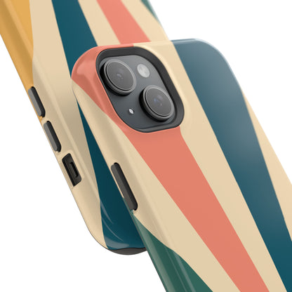 Retro Sunbeam MagSafe iPhone Case – 70s-Inspired Radiating Stripes in Coral, Teal, and Mustard