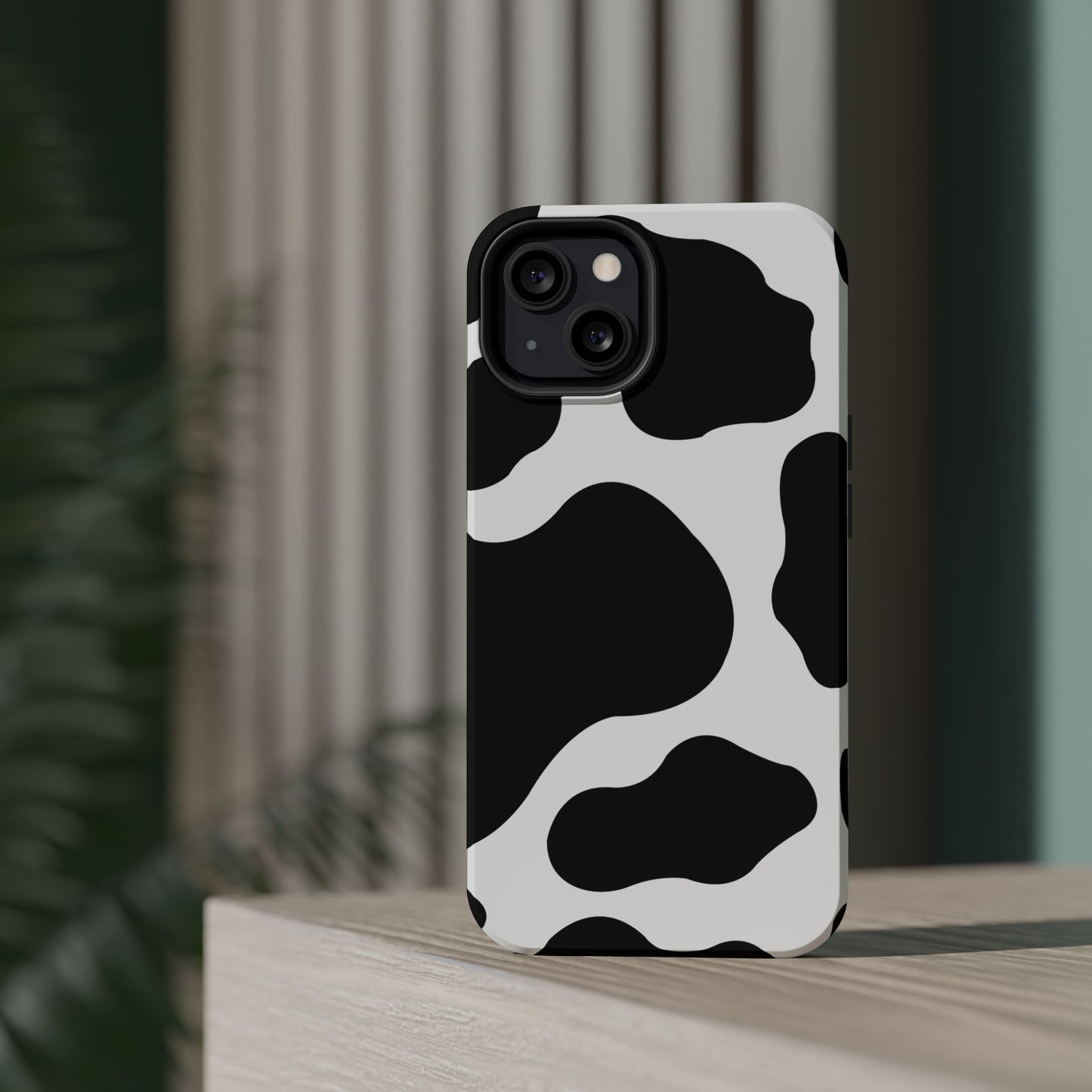 Chic Cow Print Tough Magsafe iPhone Case – Trendy Monochrome Animal Pattern with Dual-Layer Protection