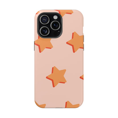 Retro Orange Stars MagSafe iPhone Case – Shock-Resistant, Smooth Matte Finish, Dual-Layer Design