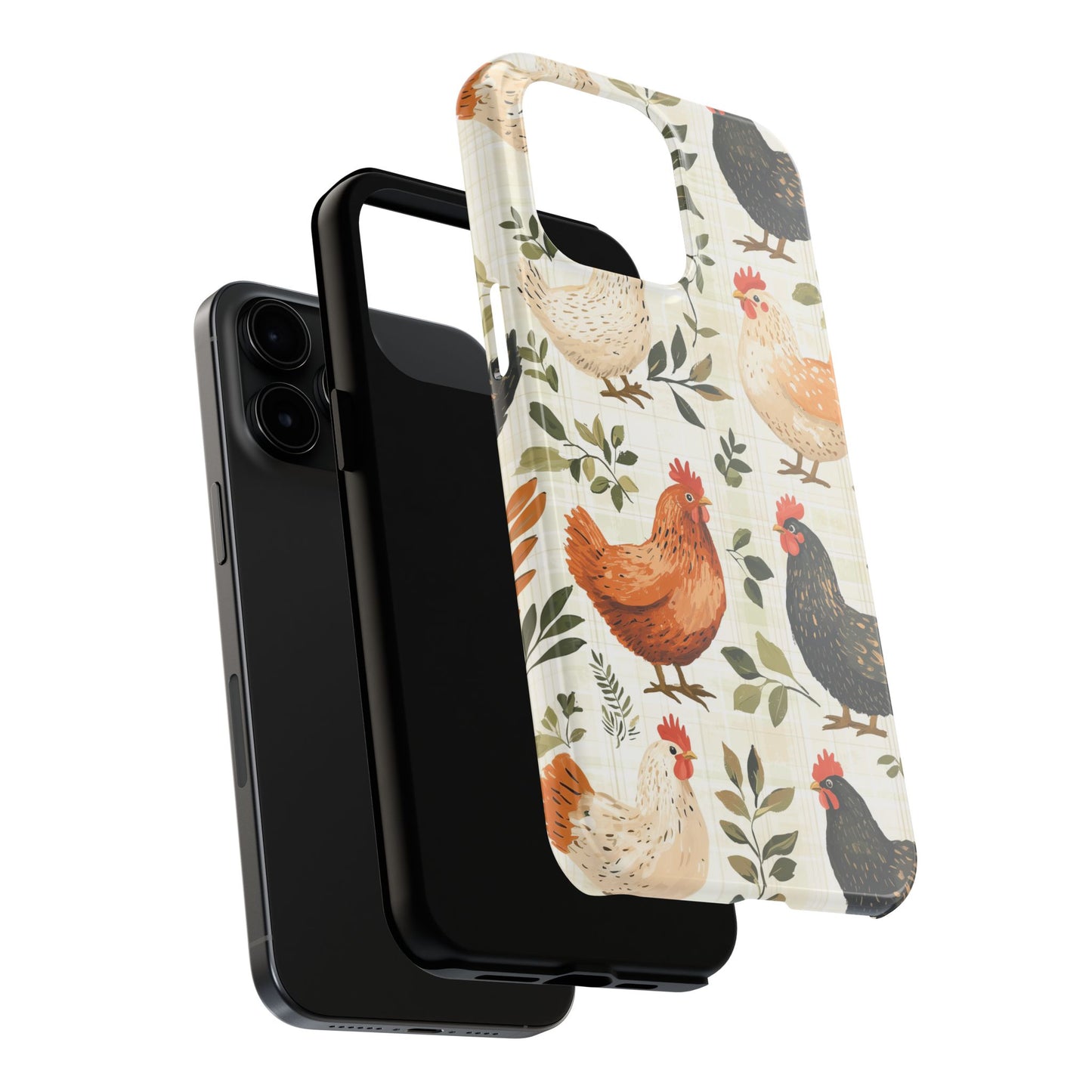 iPhone Case: Vintage Chicken Farmhouse Case – Rustic Leaves Design