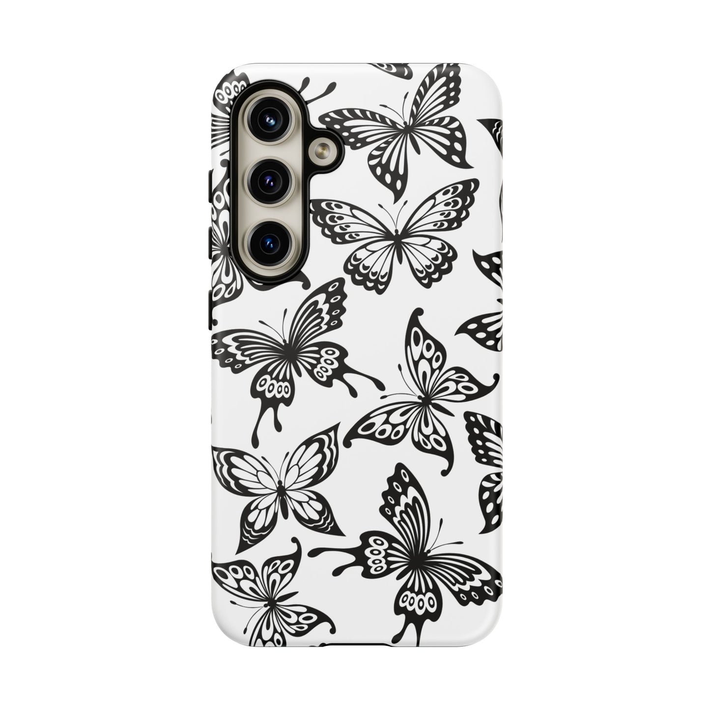 Monochrome Butterfly Pattern Samsung Galaxy  Case – Dual-Layer Protection with Matte Finish