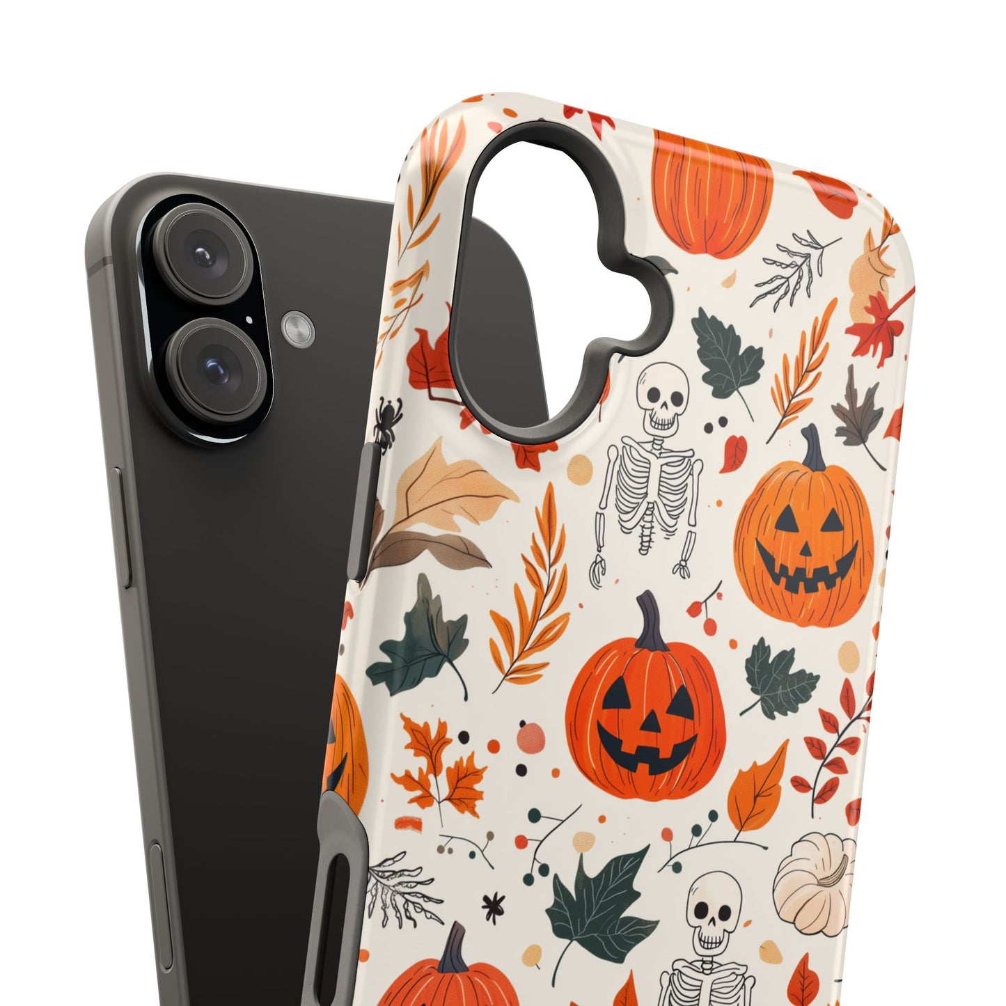 Halloween Pumpkin & Skeleton MagSafe iPhone Case – Spooky Autumn Design