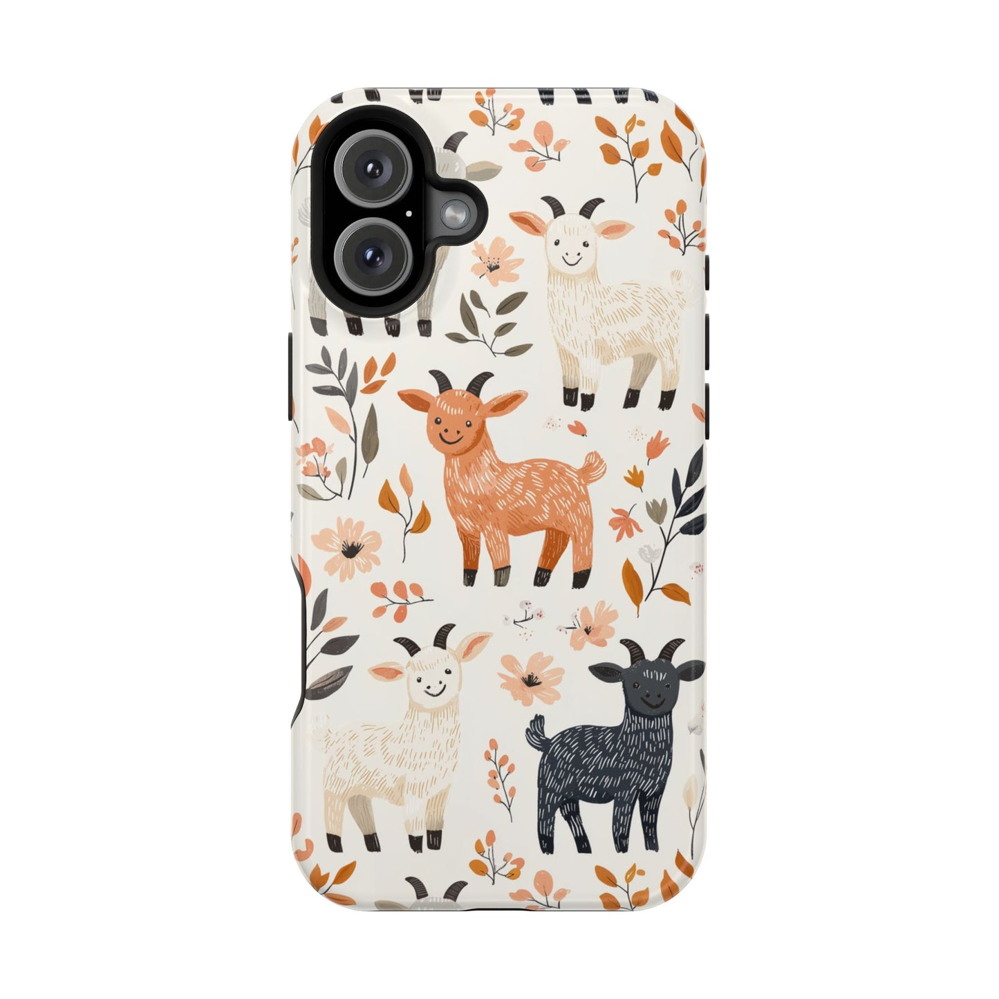 MagSafe iPhone Case: Smiley Goats & Dried Flowers – Vintage Charm