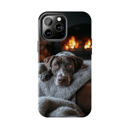 Cozy German Shorthaired Pointer iPhone Case – Rustic Fireplace Protective Cover