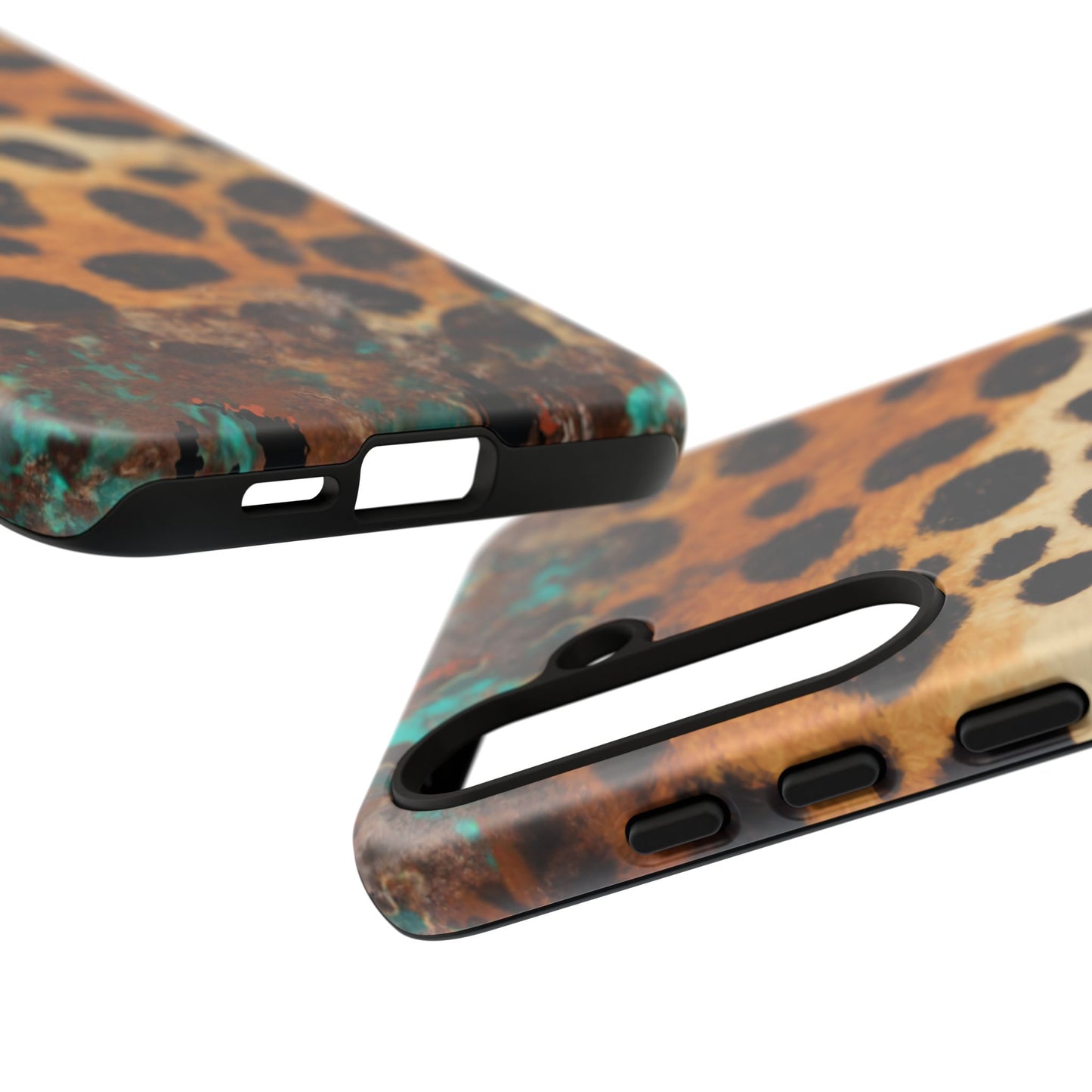 Rustic Leopard Print Tough Samsung Galaxy Case – Distressed Turquoise and Animal Pattern with Dual-Layer Protection