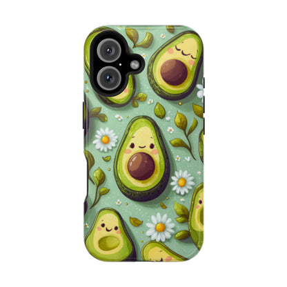 Cute Avocado MagSafe iPhone Case – Adorable Kawaii Avocados with Daisies, Shock-Resistant