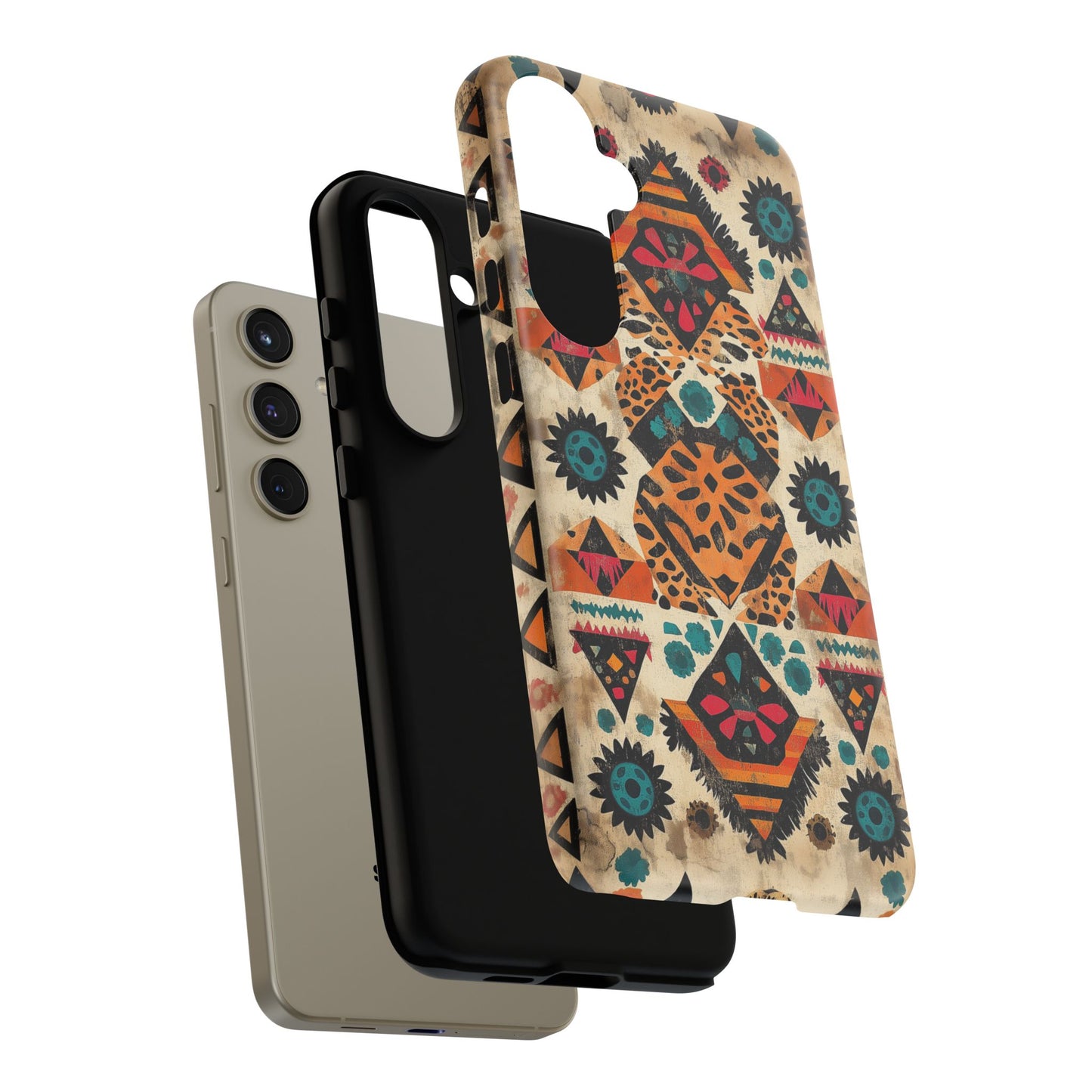 Bohemian Leopard & Tribal Floral Tough Samsung Galaxy Case – Vibrant Eclectic Design, Dual-Layer Protection