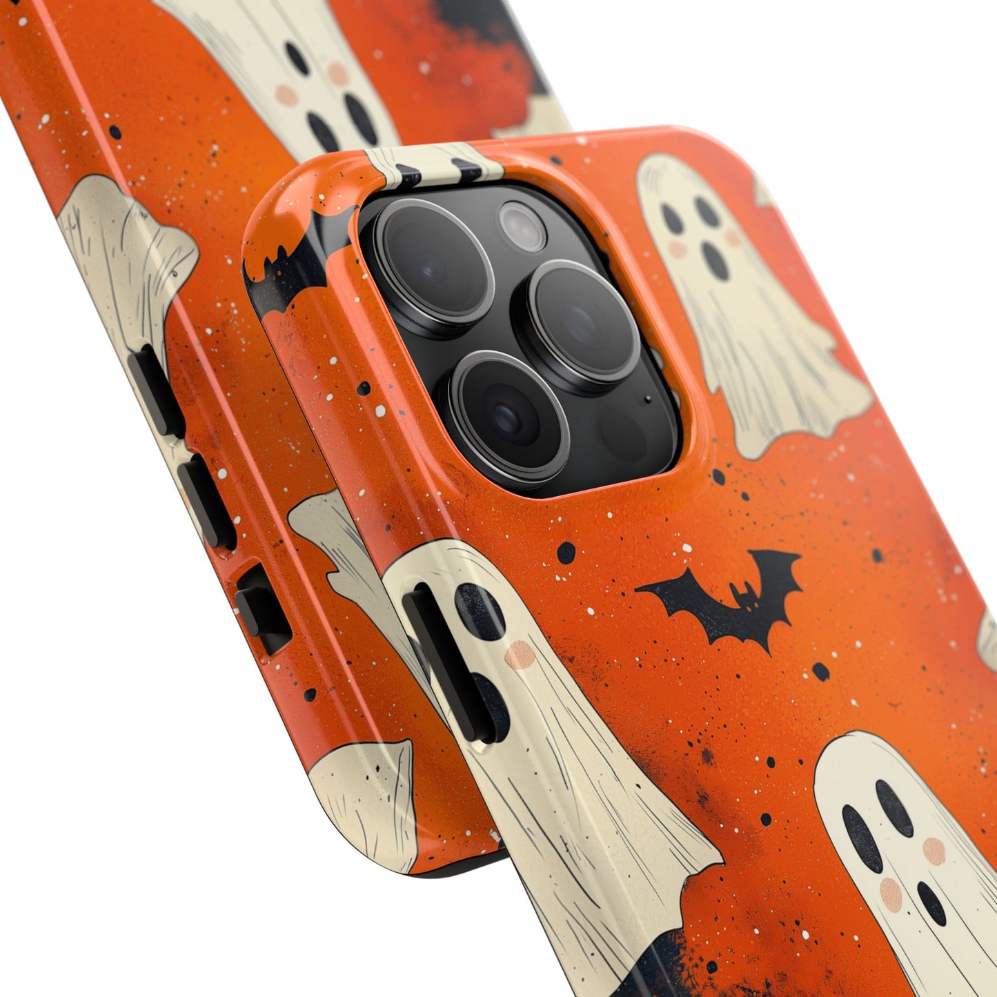 Spooky Ghosts & Bats iPhone Case – Vibrant Orange Halloween Design