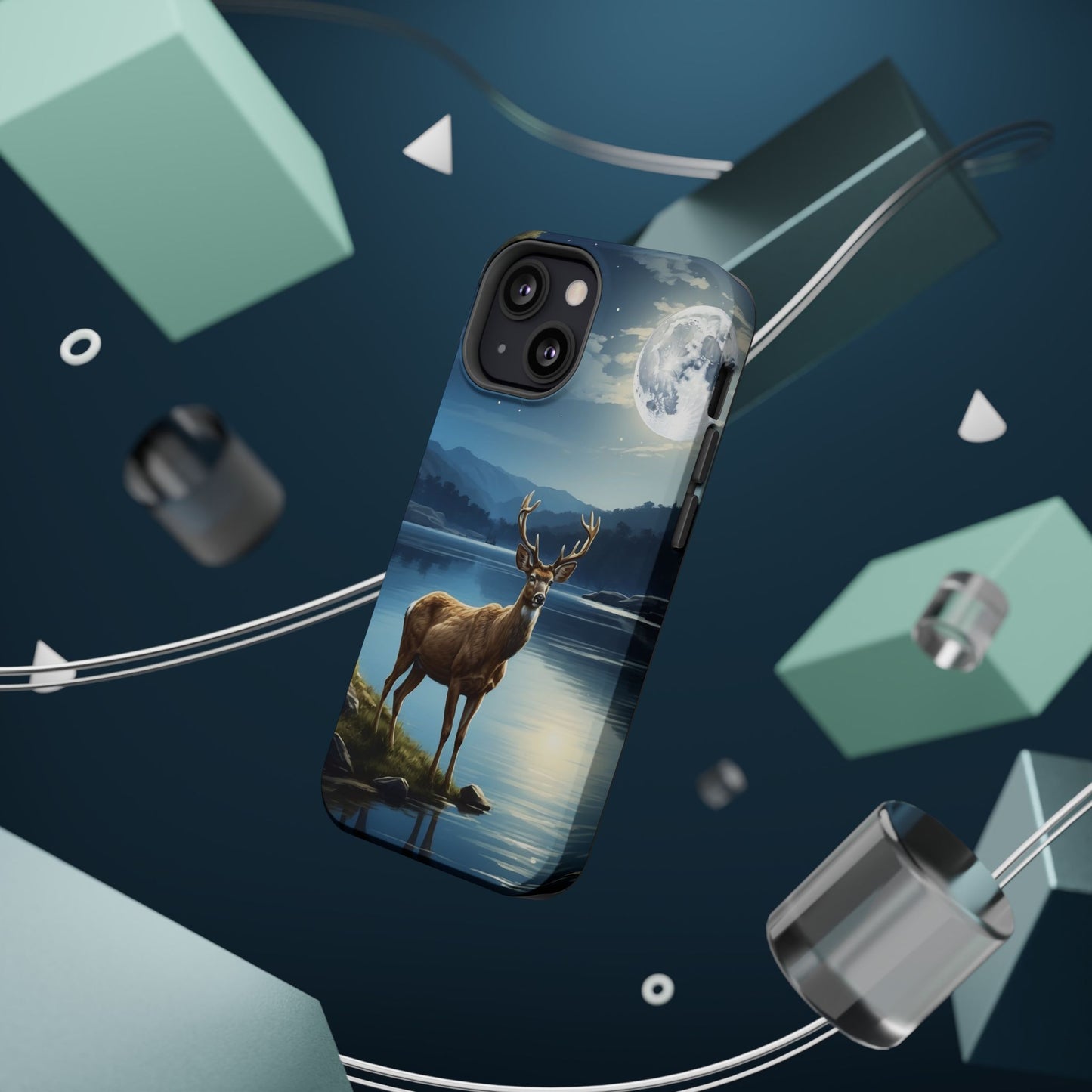 Moonlit Elegance: Stag by the Lake – MagSafe iPhone Case