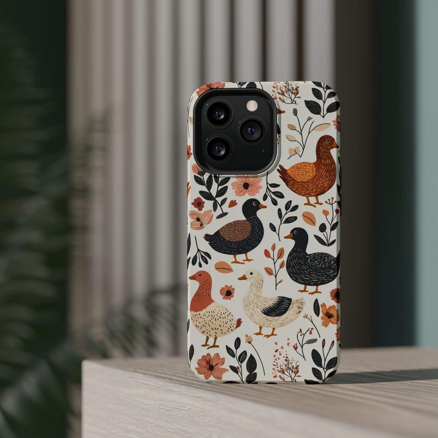 MagSafe iPhone Case: Vintage Duck – Floral & Leaf Design