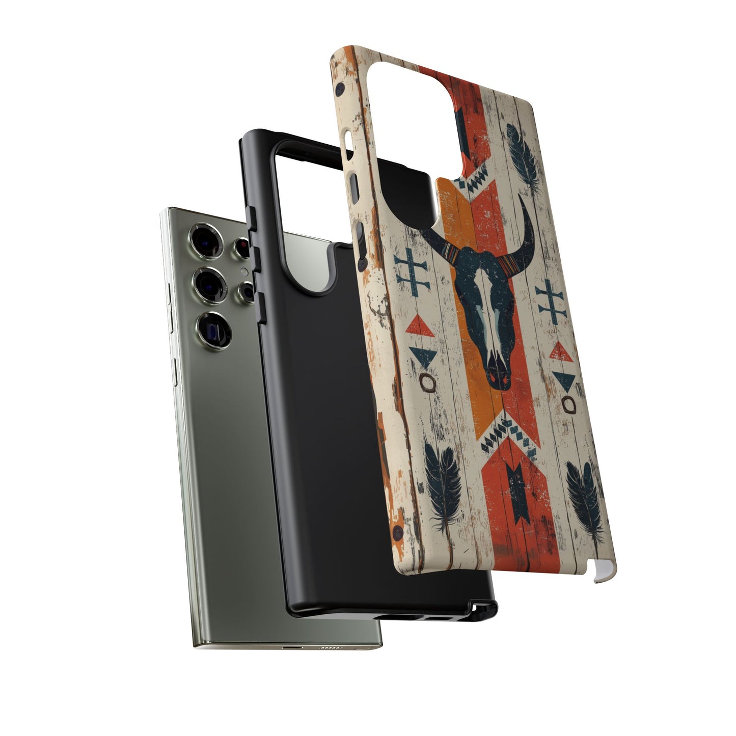 Rustic Western Bull Skull Tough Samsung Galaxy Case – Distressed Wood Design, Dual-Layer Protection