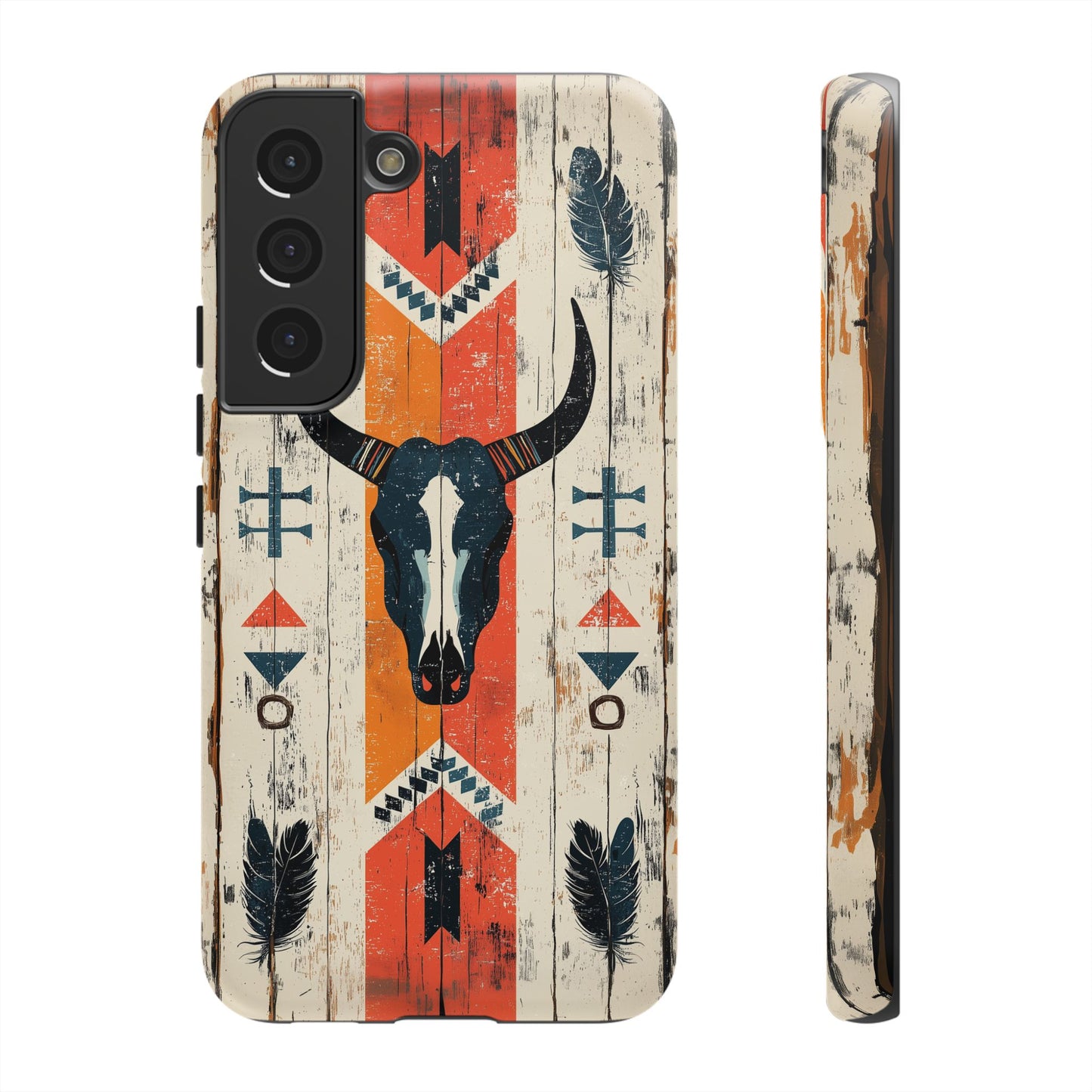 Rustic Western Bull Skull Tough Samsung Galaxy Case – Distressed Wood Design, Dual-Layer Protection